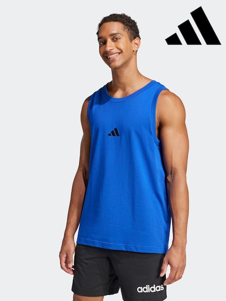 adidas Blue Essentials Small Logo 100% Cotton Tank Top (AF8709) | £15