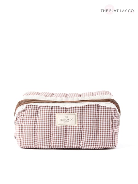 Mocha Gingham with Frill - The Flat Lay Co. Marshmallow Flat Lay Makeup Box Bag