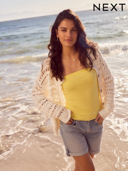 White Ecru 100% Cotton Stitch Knitted Cardigan (AG0927) | £38