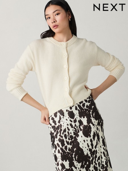 White/Ecru Crew Neck Knitted Cardigan (AG0935) | £30