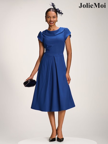 Blue - Jolie Moi Roll Neck Petal Sleeve Midi Dress