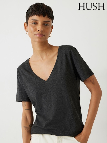 Hush Grey Kali 100% Cotton Slub V-Neck T-Shirt (AG1961) | £29