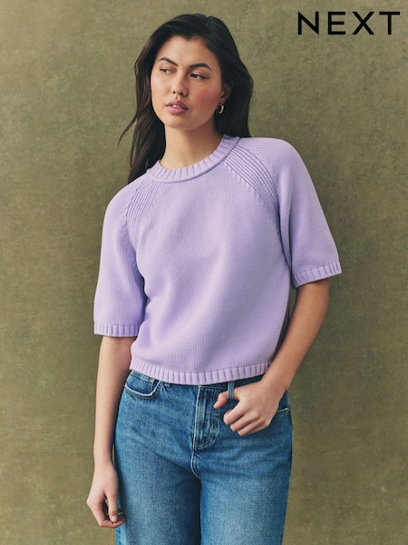 Purple Lilac 100% Cotton Knitted Short Sleeve Top (AG2168) | £29