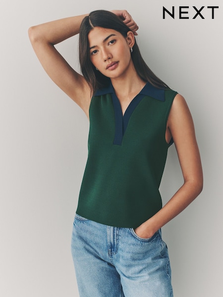 Green Navy Smart Knitted Sleeveless Polo Tank (AG2266) | £32