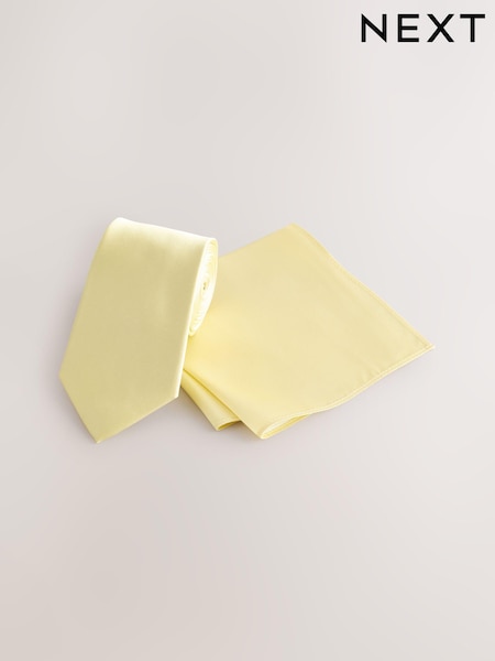 Yellow Silk Tie And Pocket Square Set (AG2278) | £28