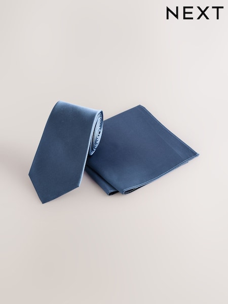Blue Silk Tie And Pocket Square Set (AG2280) | £28