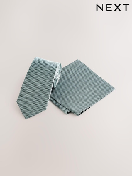 Sage Textured Tie And Pocket Square Set (AG2283) | £28