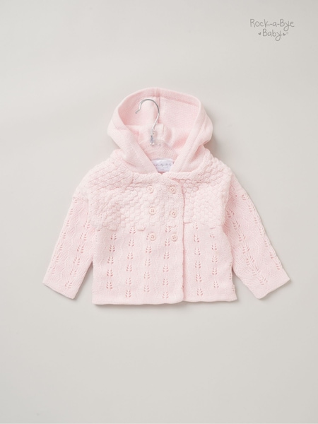 Rock-A-Bye Baby Boutique Pink Double Knit Hooded 100% Cotton Cardigan (AG2360) | £20
