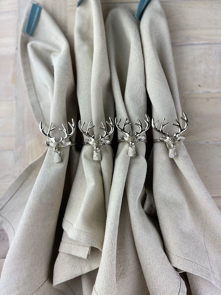 The Just Slate Company Set of 4 Silver Napkin Stag Rings (AG2451) | £35