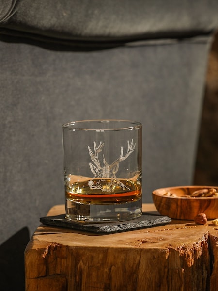 Selbrae House Clear Stag Glass Tumbler and Coaster Set (AG2469) | £26