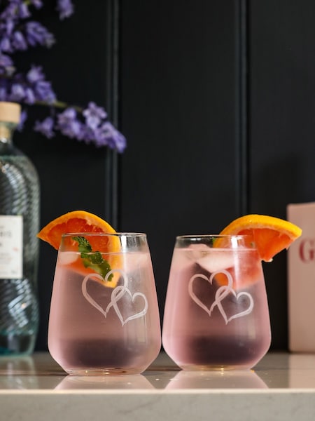 Selbrae House Set of 2 Clear Love Hearts Stemless Glasses (AG2474) | £24