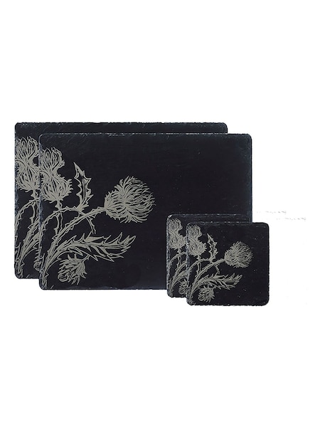 The Just Slate Company Slate Place Mat & Coaster Set  - Thistle Trio (AG2475) | £45