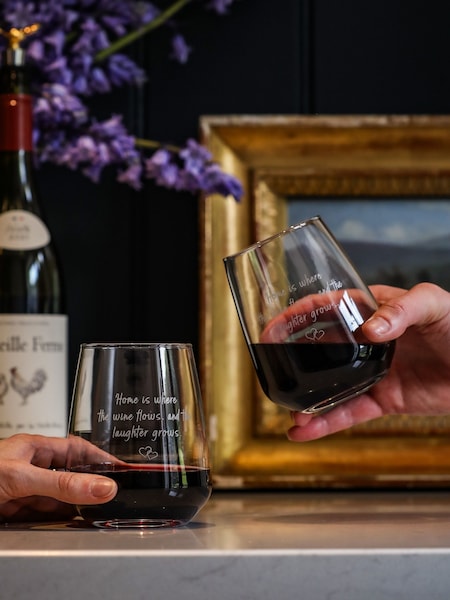 Selbrae House Set of 2 Clear Wine & Laughter Stemless Glasses (AG2482) | £24