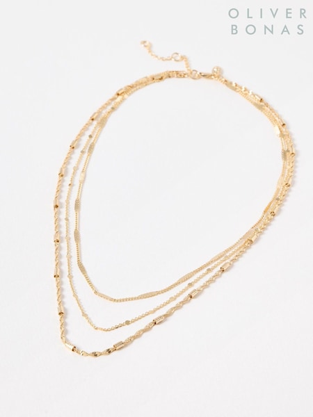 Oliver Bonas Gold Tone Zetna Fine Chain Layered Necklace (AG2495) | £29.50