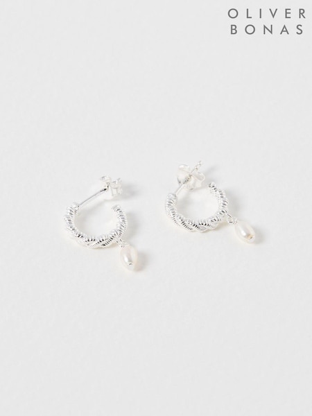 Oliver Bonas White Margot Pearl Twisted Hoop Earrings (AG2606) | £34