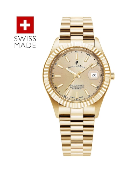 Jacques Du Manoir Gold Tone Gents Swiss Made Inspiration Bracelet Watch (AG2723) | £199.50