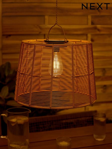 Natural Rattan effect Hanging Pendant Solar Outdoor Light (AG2815) | £40