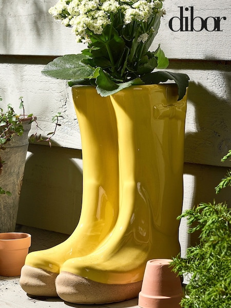 Dibor Yellow Large Wellington Boots Planter (AG2857) | £35