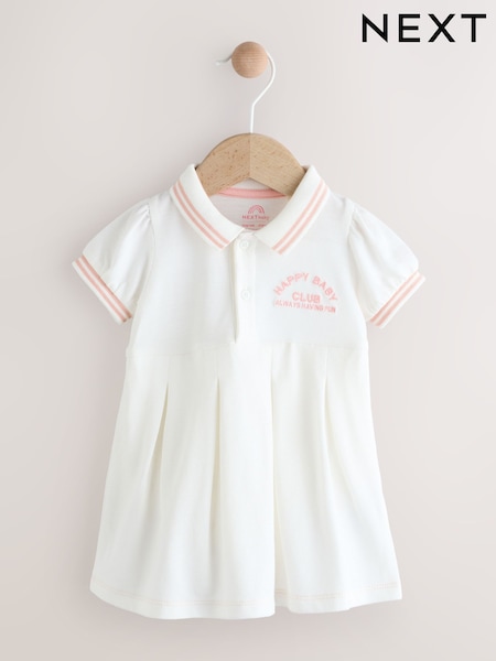 White/Pink Baby Tennis 100% Cotton Dress (0mths-2yrs) (AG2876) | £13 - £15