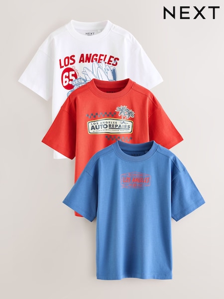 Red/Blue/White Truck Relaxed Fit Graphic Print Short Sleeve 100% Cotton T-Shirts 3 Pack (3-16yrs) (AG3089) | £20 - £26
