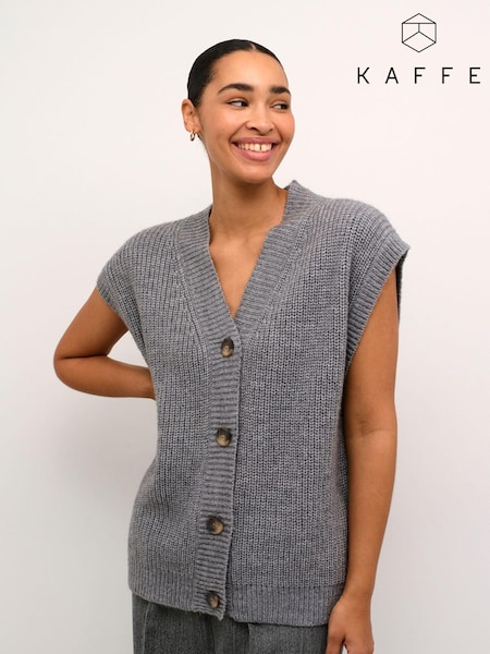 Kaffe Grey KAnellia Button V-neck Knit Cardigan (AG3183) | £60