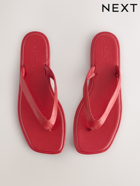 Red Leather Standard/Wide Fit Forever Comfort® Square Toe Thong Sandals (AG3352) | £29
