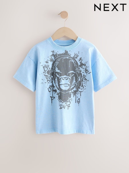Blue Relaxed Fit Washed Short Sleeve Graphic Print 100% Cotton T-Shirt (3-16yrs) (AG3357) | £7 - £10