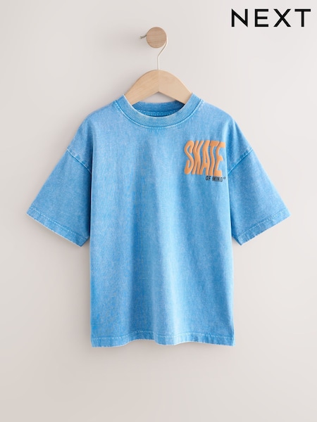 Blue Back Print Relaxed Fit Washed Short Sleeve Graphic Print 100% Cotton T-Shirt (3-16yrs) (AG3363) | £7 - £10