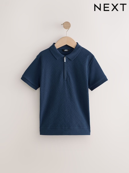 Navy Blue 100% Cotton Textured Short Sleeve Polo Shirt (3-16yrs) (AG3383) | £10 - £15