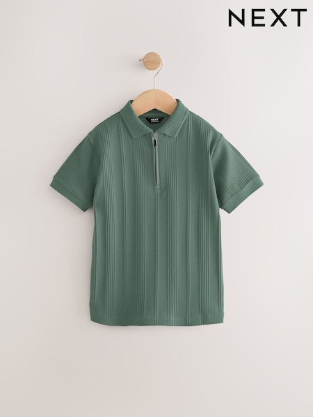 Green Textured Short Sleeve Quarter Zip Polo Shirt (3-16yrs) (AG3392) | £11 - £16