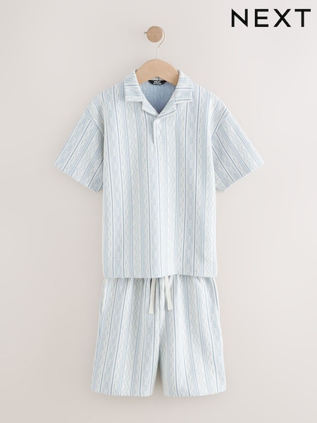 Blue/ White Short Sleeve Revere Collar Polo Shirt and Shorts Set (3-16yrs) (AG3512) | £21 - £29