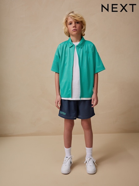 Green/Navy Short Sleeve Sports Shirt and Shorts Set (3-16yrs) (AG3520) | £21 - £29