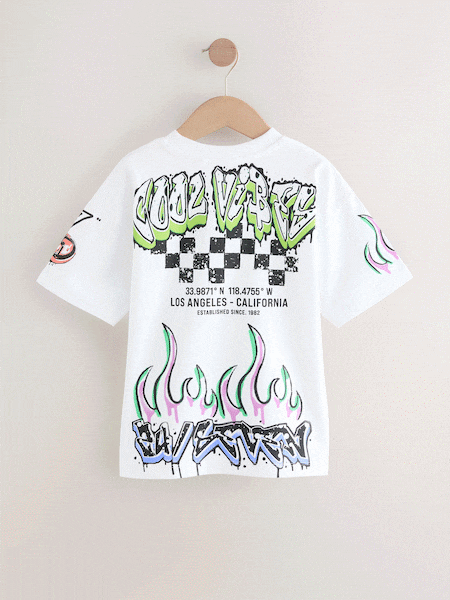 White Graffiti Relaxed Fit Short Sleeve Graphic Print T-Shirt (3-16yrs) (AG3596) | £9 - £12