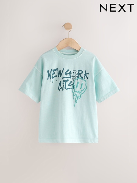 Light Blue Relaxed Fit Washed Short Sleeve Graphic Print 100% Cotton T-Shirt (3-16yrs) (AG3598) | £7 - £10