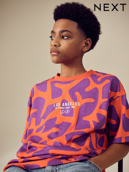 Red/Purple Relaxed Fit Short Sleeve All-Over Print 100% Cotton T-Shirt (3-16yrs) (AG3604) | £7 - £10