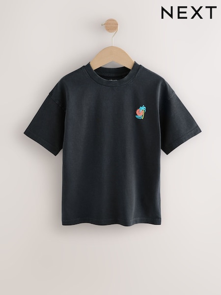 Charcoal Grey Back Print Relaxed Fit Washed Short Sleeve Graphic Print 100% Cotton T-Shirt (3-16yrs) (AG3610) | £8 - £11