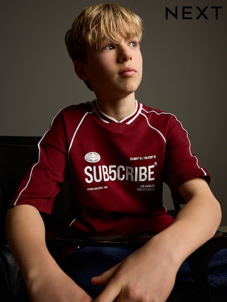 Burgundy Red 100% Cotton Sub5cribe Short Sleeve Sports T-Shirt (3-16yrs) (AG3616) | £9 - £12