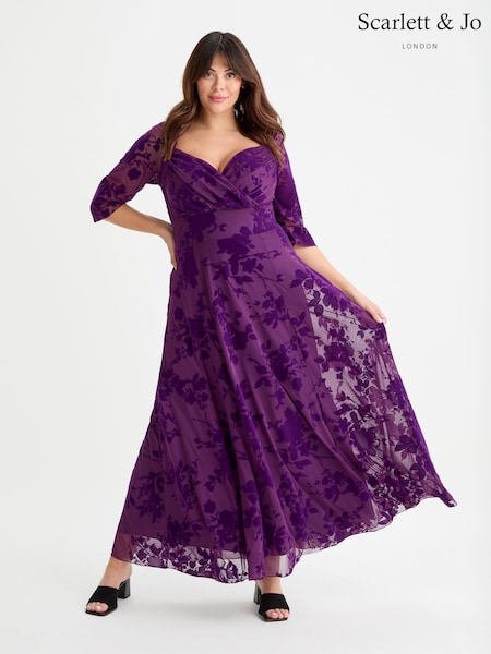 Scarlett & Jo Purple Elizabeth Velvet Flocked Mesh Maxi Gown (AG3648) | £110