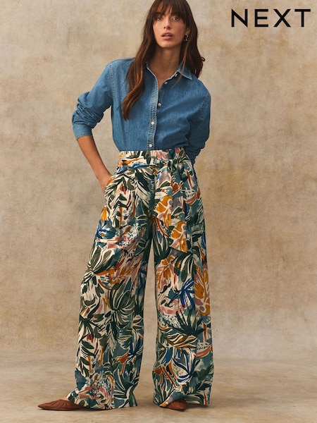 Floral Print Tie Waist Wide Leg Trousers (AG3656) | £42