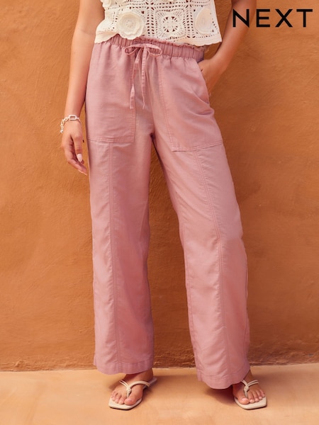 Blush Wide Leg Pull-On Linen Blend Trousers (AG3669) | £34