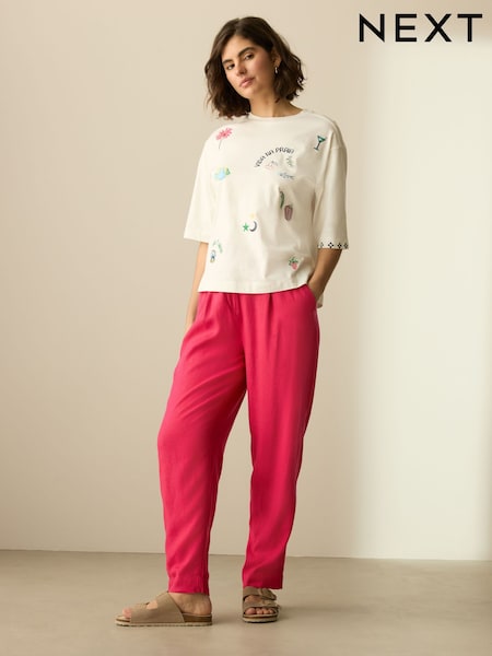 Pink Stay Smart Barrel Leg Linen Rich Trousers (AG3678) | £34