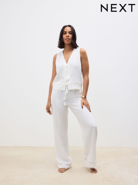 White Wide Leg Elasticed Waist Trousers (AG3688) | £34