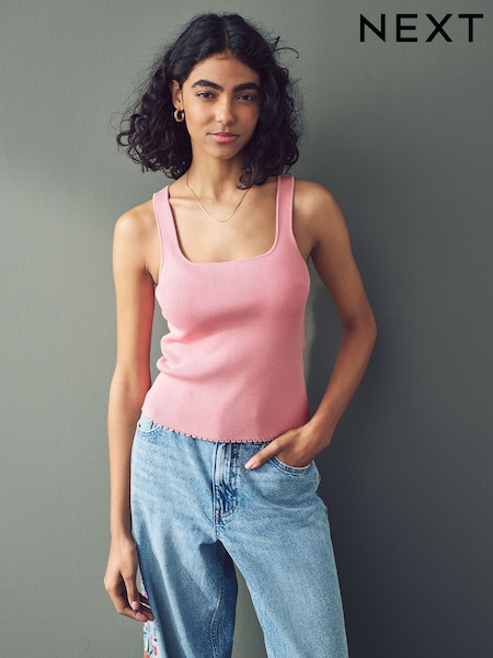 Pink Blush Square Neck Scalloped Edge Knitted Vest (AG3695) | £27
