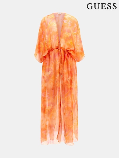 Guess Orange Floral Print Long Kimono Dress (AG3715) | £138
