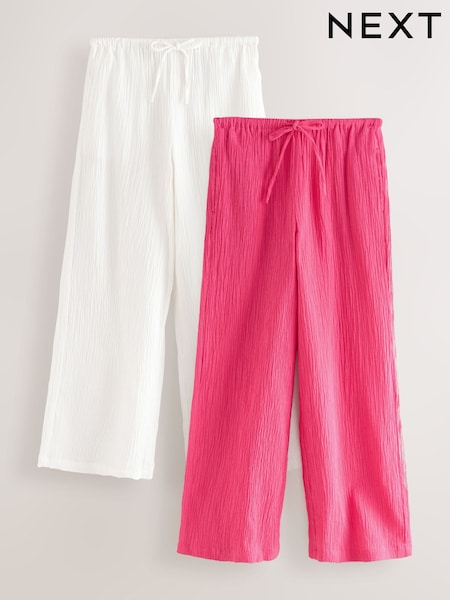 Pink/White 2 Pack Wide Leg Textured Trousers with Linen (AG3731) | £50