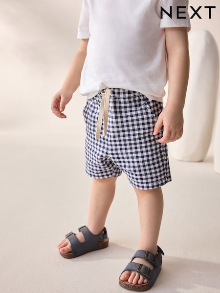 Navy/White Gingham Linen Blend Pull-On Shorts (3mths-7yrs) (AG3804) | £7.50 - £9.50