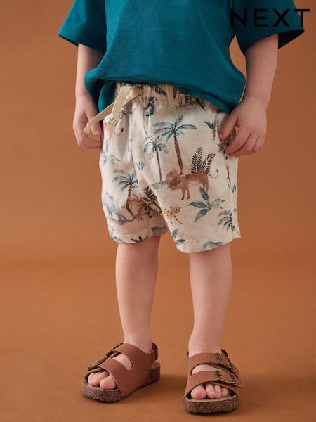 Ecru Safari Print Linen Blend Pull-On Shorts (3mths-7yrs) (AG3806) | £7.50 - £9.50