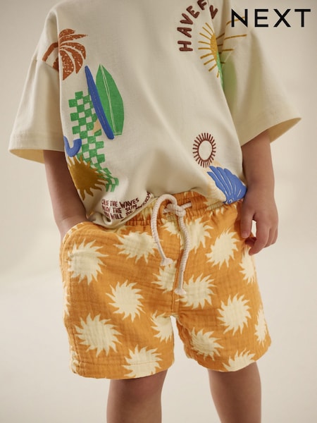 Ochre Yellow Printed Soft Textured Pull On Shorts (3mths-7yrs) (AG3810) | £8.50 - £10.50