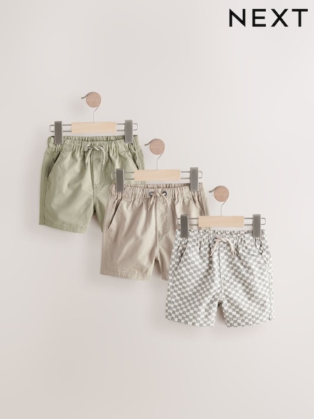 Sage/Stone/Neutral Check Pull On Shorts 3 Pack (3mths-7yrs) (AG3813) | £16 - £20