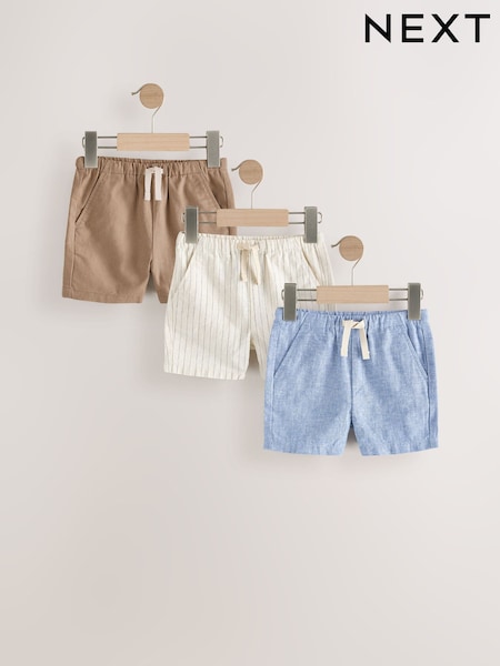 Chambray/Tan/Ecru Stripe Linen Blend Shorts 3 Pack (3mths-7yrs) (AG3820) | £20.50 - £24.50